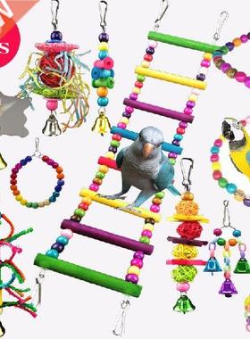 12Pcs Bird Cage Toys for Parrots Wood Birds Swing Reliable
