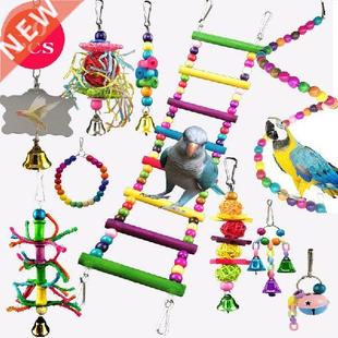12Pcs Bird Cage Toys for Parrots Wood Birds Swing Reliable