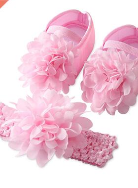 Cute Lace Flower Newborn Baby Shoes Headband Set Anti Slip T