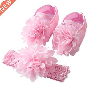 Cute Lace Flower Newborn Baby Shoes Headband Set Anti Slip T