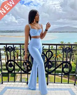 High quality Blue Two Pieces Set Bodycon Rayon Bandage Set E