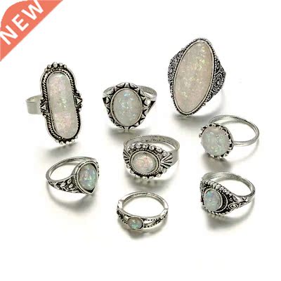 Tocona Vintage Antique Silve Colo ings Sets Coloful Oal