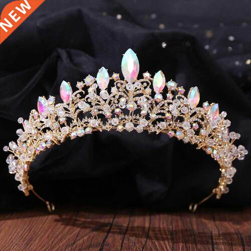 Baroque Handmade Gold AB Color Crystal Beads Bridal Tiaras C