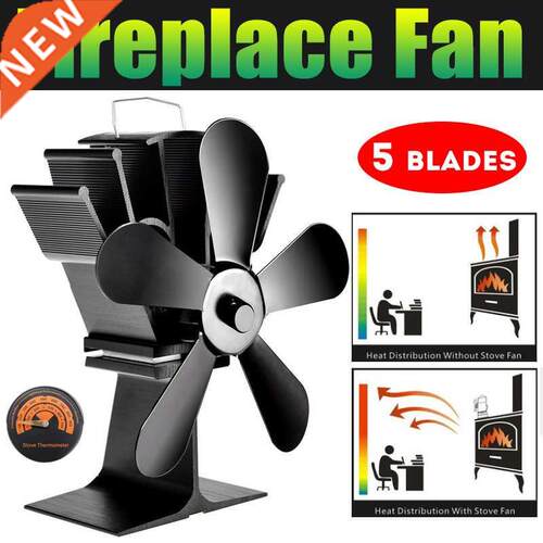 Black Fireplace Fan 5 Blade Heat Powered Stove Fan Log Wood