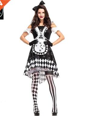 Halloween black and white check suit clock stage costume Cos