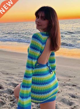 Knitted Backless Mini Desses Y2K Fashion Stie Summe Beac