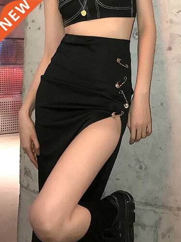 Goth Dark Mall Gothic Grunge Punk Black Midi Skirts Women Ae
