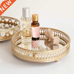 Golden Color cate Jewelry Storage Tray Glass Mirror Base Bed