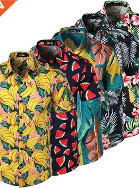 2021 Fashion Men‘s Short Sleeve Hawaiian Shirt Tops Fruit F