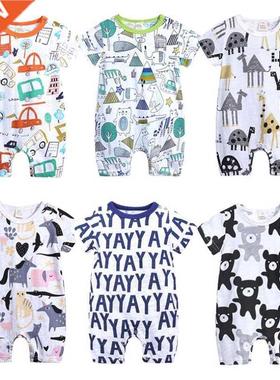 Cartoon Baby Onesies Short Sleeve Romper Cotton Knitted Brea