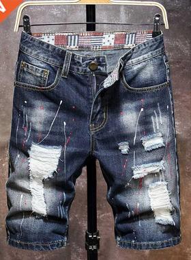 Men's Graffiti Ripped Short Jeans 2022 Summer New Fashion Ca