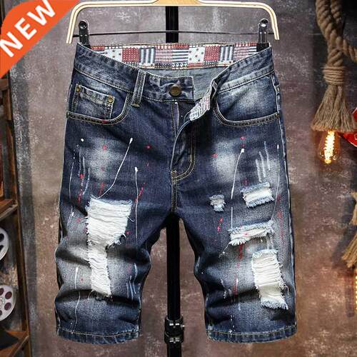 Men's Graffiti Ripped Short Jeans 2022 Summer New Fashion Ca