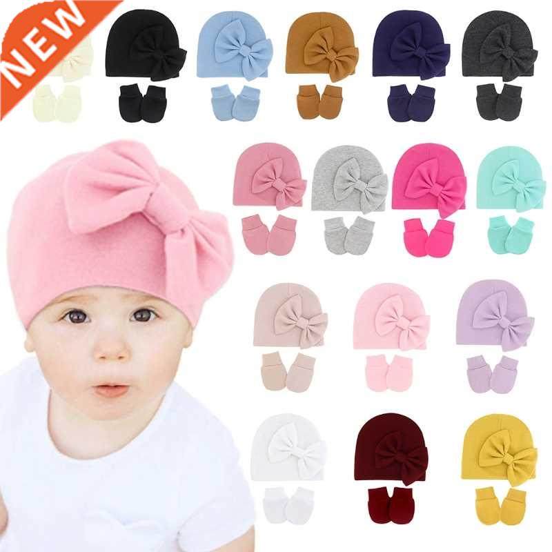 Newborn Beanie Hat Gloves Set Baby Bow Cap Mittens Kit Infan图片
