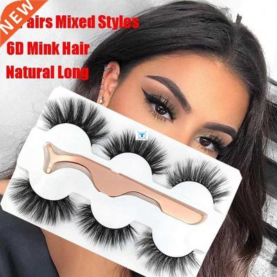 3 pairs 6D Mink False Eyelaes With Tweezer Crisscross
