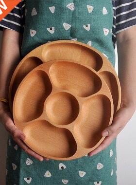 Multi-Divided Wooden Dried Fruit Dessert Plate Round Table