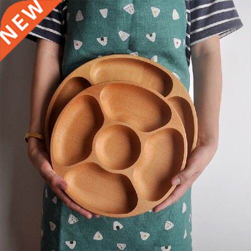 Multi-Divided Wooden Dried Fruit Dessert Plate Round Table