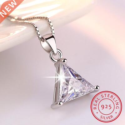 925 Sterling Silver Jewelry AAA Zirconia Triangle Pendant Ne