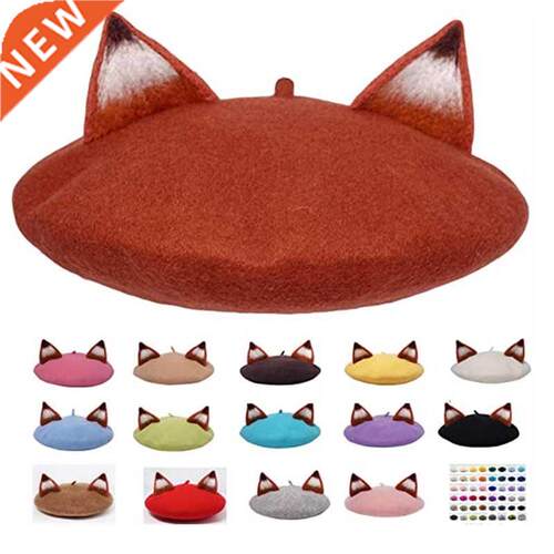 Women Winter Nick Fox Ear Beret Handmade Adult Size Hat Vint