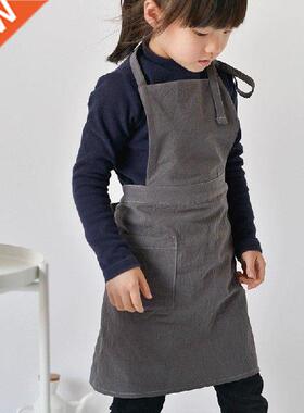 Pure Cotton Linen Children Apron Multiple Uses Carbon Grey