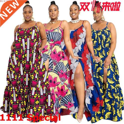 大码L-4XL Large Size African Ladies Dress with floral straps