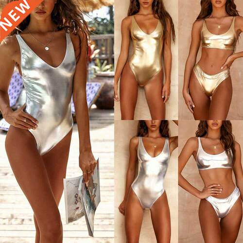 Women Golden Bkn Set Bathng Sut Slver Sequns Push-up