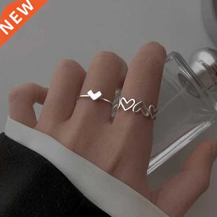 Silver Hollowed Heart Open Rings Set for Women Design Cute F