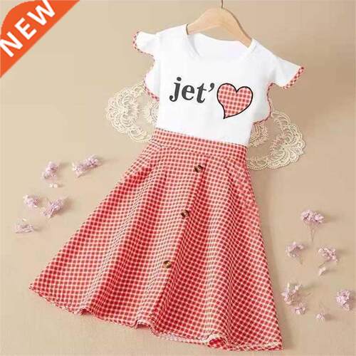 2022 Girls Dresses Cute Summer Kids Plaid Printing Dress Pri