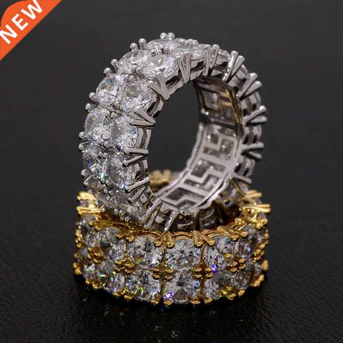 Bling Big Zircon Stone Gold Silver Color Hip Hop RIngs for W