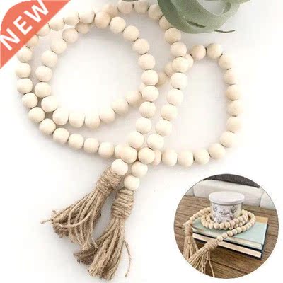 European Wood Bead Garland with Tassels Farmhouse Beads