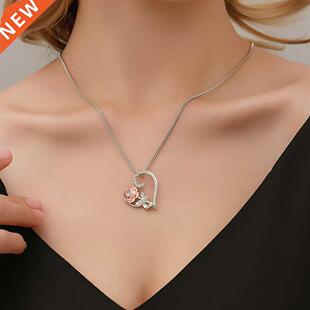 Fashonable Love Rose Heart S Necklace Wth Damond Gold