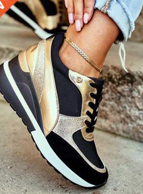 2021 Women's Sports Shoes Fashion New Lace-Up Wedge Female V