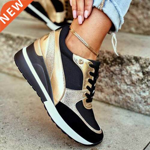 2021 Women's Sports Shoes Fashion New Lace-Up Wedge Female V