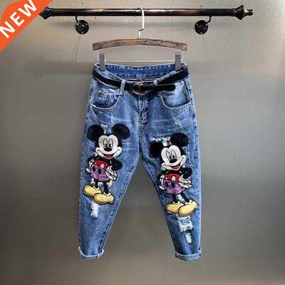 Mickey Mouse Pants Vintage High Waist Jeans Woman Girlfriend