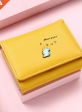 Women Cute Small Dinosaur Wallet Buckle Folding Girl Wallet