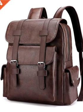 Waterproof PU Leather Shoulder Backpack Men's Retro Large Ca
