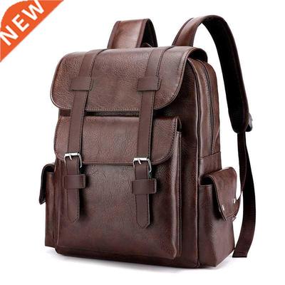 Waterproof PU Leather Shoulder Backpack Men's Retro Large Ca