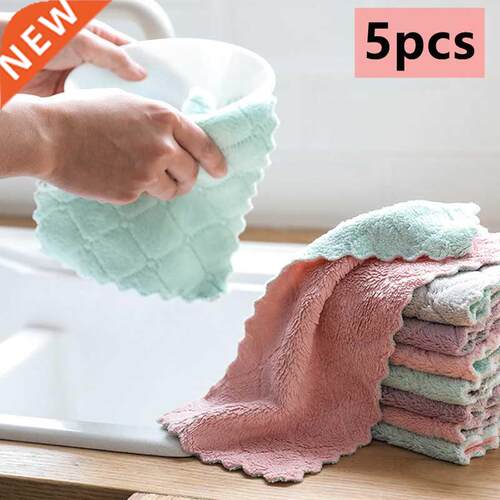 5PCS Micro Fiber Cleaning Cloth Kitchen Rags Scouring Pad Ab