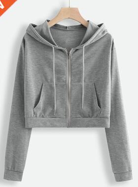 宽松连帽长袖外套上衣女 hoodie women pullover cropped cotton