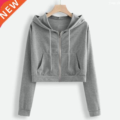宽松连帽长袖外套上衣女 hoodie women pullover cropped cotton