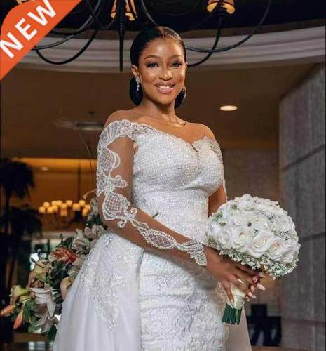 非洲美人鱼可拆卸拖尾婚纱长袖新娘大拖尾嫁衣 Wedding Dresses