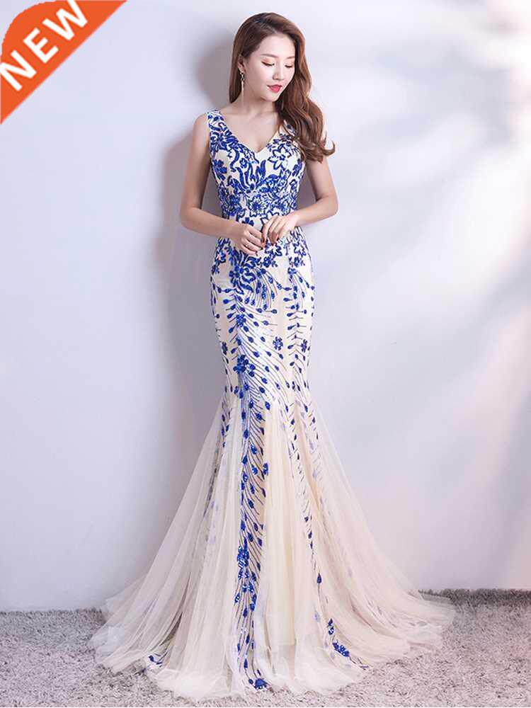 sleveless evening dresses elegant mermaid formal dress tull