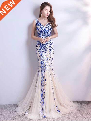 Sleveless Evening Dresses Elegant Mermaid Formal Dress Tull