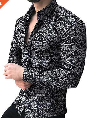 Men brand Long Sleeve Shirt Floral Male Blouse Casual Shirts