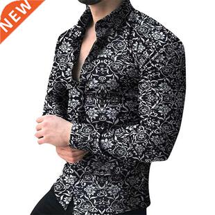 Men brand Long Sleeve Shirt Floral Male Blouse Casual Shirts