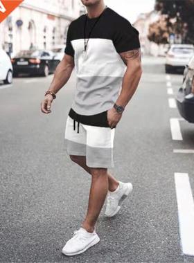 Summer Men's Sports Set O Neck Plus Size Shorts Sleeve T-Shi