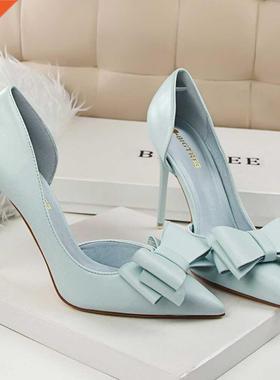 Korean Fashion Women's Shoes Wedding Bow High Heels Stiletto