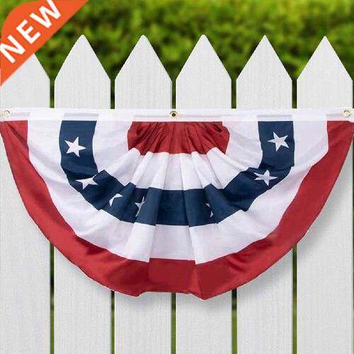 Embroidered Wrinkle Fan Shape National Flag for American