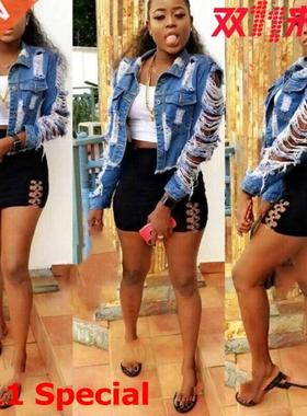 2019大码破洞妇女牛仔外套Large, ripped women's denim jackets