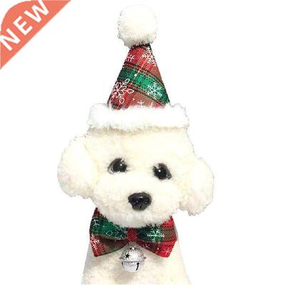 Fshion Christms Pet Ht Collr Set Pompom Decor Prty