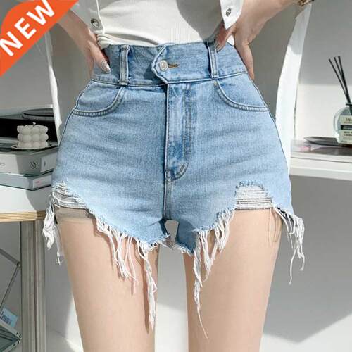 Vintage Ripped Jeans Shorts Women Plus Size High Waist Denim